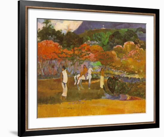 Women And White Horse-Paul Gauguin-Framed Art Print