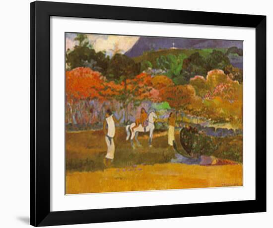 Women And White Horse-Paul Gauguin-Framed Art Print