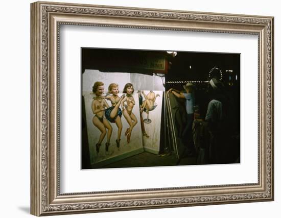 Women as They Pose Behind a Cut-Out of Burlesque Dancers, at the Iowa State Fair, 1955-John Dominis-Framed Photographic Print