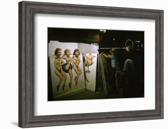 Women as They Pose Behind a Cut-Out of Burlesque Dancers, at the Iowa State Fair, 1955-John Dominis-Framed Photographic Print