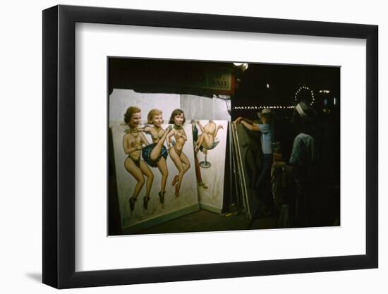 Women as They Pose Behind a Cut-Out of Burlesque Dancers, at the Iowa State Fair, 1955-John Dominis-Framed Photographic Print