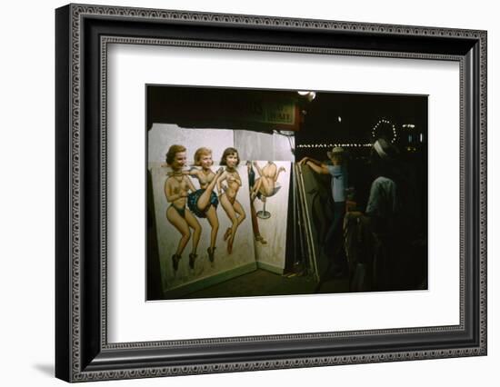 Women as They Pose Behind a Cut-Out of Burlesque Dancers, at the Iowa State Fair, 1955-John Dominis-Framed Photographic Print