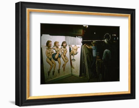 Women as They Pose Behind a Cut-Out of Burlesque Dancers, at the Iowa State Fair, 1955-John Dominis-Framed Photographic Print