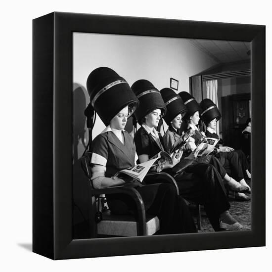 Women Aviation Workers under Hair Dryers in Beauty Salon, North American Aviation's Woodworth Plant-Charles E^ Steinheimer-Framed Premier Image Canvas