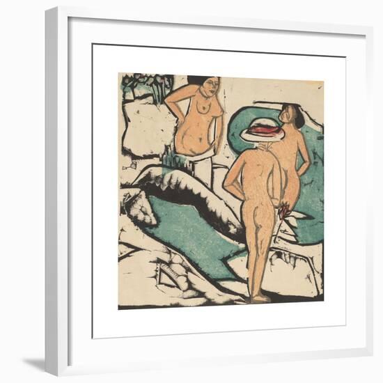 Women Bathing Between White Stones-Ernst Ludwig Kirchner-Framed Premium Giclee Print