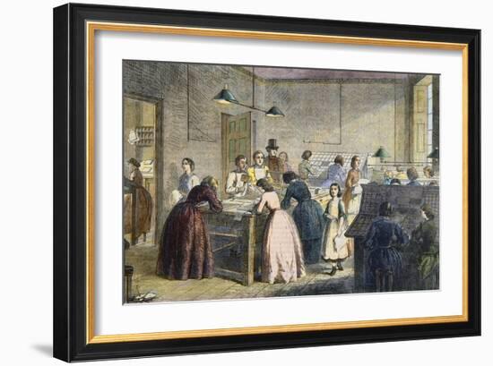 Women compositors at the printing office of the Victoria Press, Great Coram Street, London, 1860-English School-Framed Giclee Print