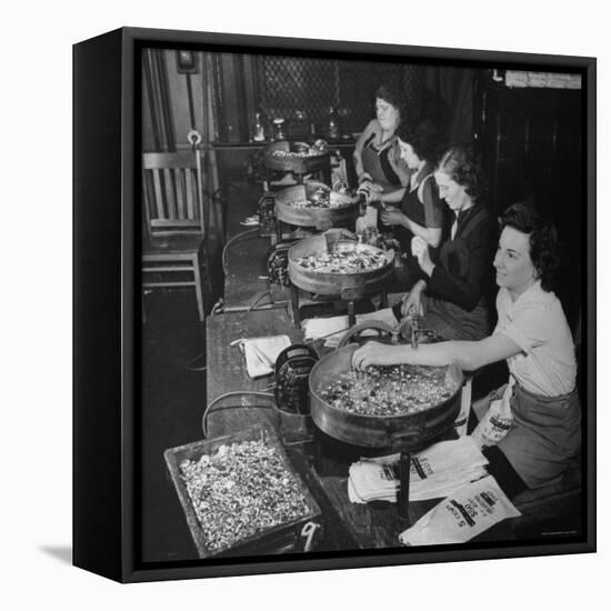 Women Counting and Bagging New Five Cent Coins-William C^ Shrout-Framed Premier Image Canvas