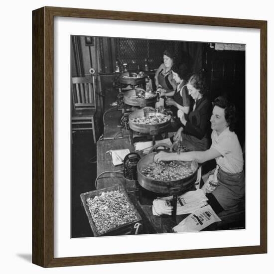 Women Counting and Bagging New Five Cent Coins-William C^ Shrout-Framed Photographic Print