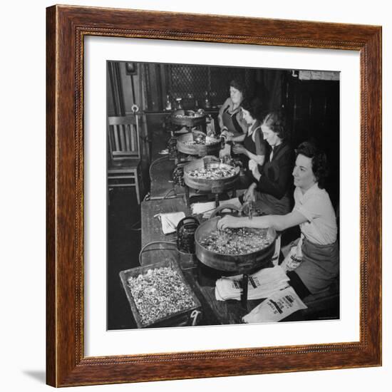 Women Counting and Bagging New Five Cent Coins-William C^ Shrout-Framed Photographic Print