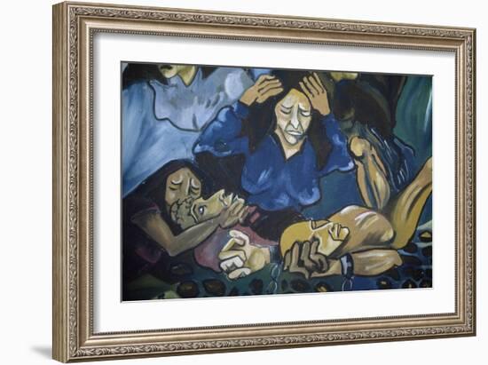 Women Crying in Front of Men in Chains, Mural in Orgosolo, Sardinia, Italy-null-Framed Giclee Print