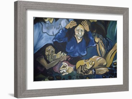 Women Crying in Front of Men in Chains, Mural in Orgosolo, Sardinia, Italy-null-Framed Giclee Print