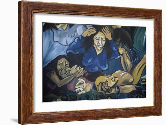 Women Crying in Front of Men in Chains, Mural in Orgosolo, Sardinia, Italy-null-Framed Giclee Print