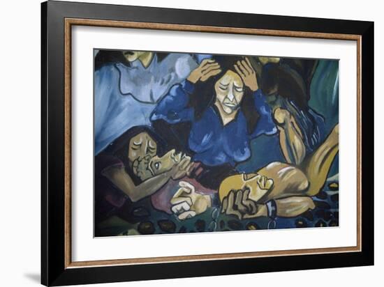 Women Crying in Front of Men in Chains, Mural in Orgosolo, Sardinia, Italy-null-Framed Giclee Print