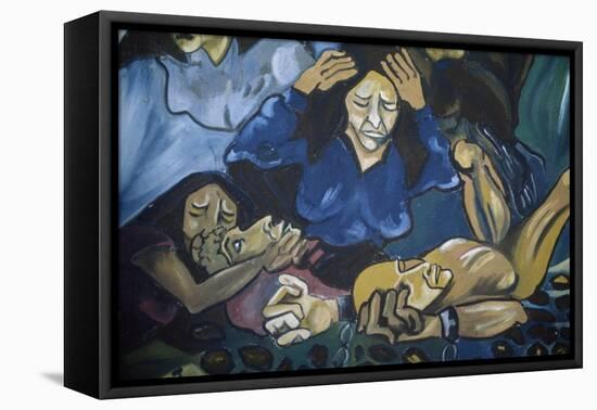 Women Crying in Front of Men in Chains, Mural in Orgosolo, Sardinia, Italy-null-Framed Premier Image Canvas