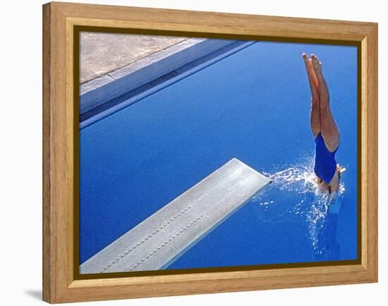 Women Diving into the Pool-null-Framed Premier Image Canvas