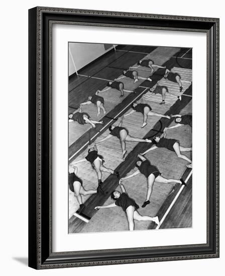 Women Doing Calisthenics to Music in Exercise Class in the Gymnasium of Riverside Church-Margaret Bourke-White-Framed Photographic Print