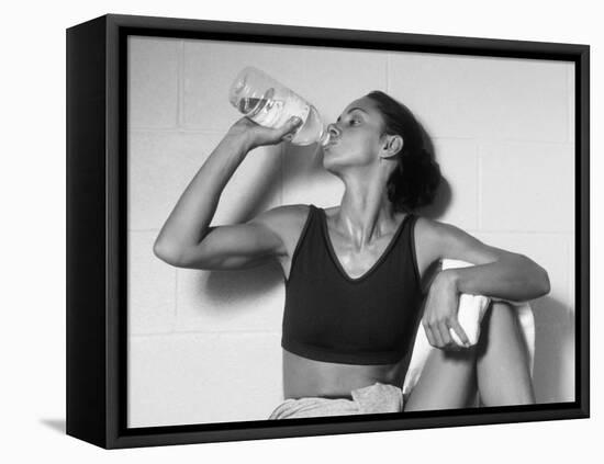 Women Drinking after Exercise Session in Fitness Studio, New York, New York, USA-Paul Sutton-Framed Premier Image Canvas