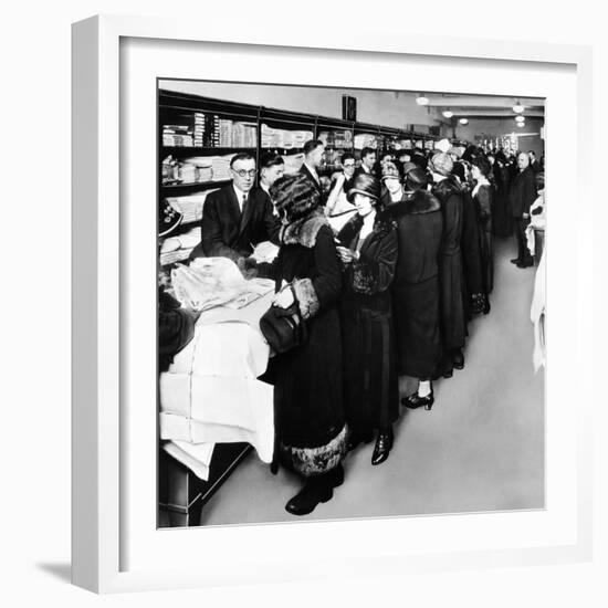 Women Eagerly Shop across the Counter at a Newly Opened Sears Retail Store-null-Framed Photo