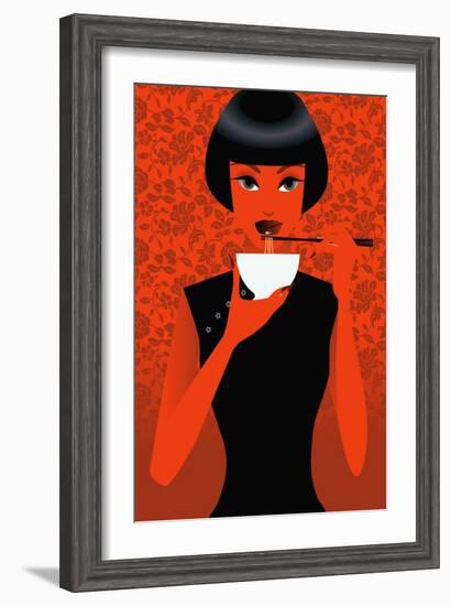 Women Eating Noodles-null-Framed Giclee Print