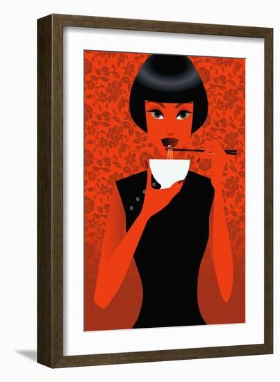 Women Eating Noodles-null-Framed Giclee Print