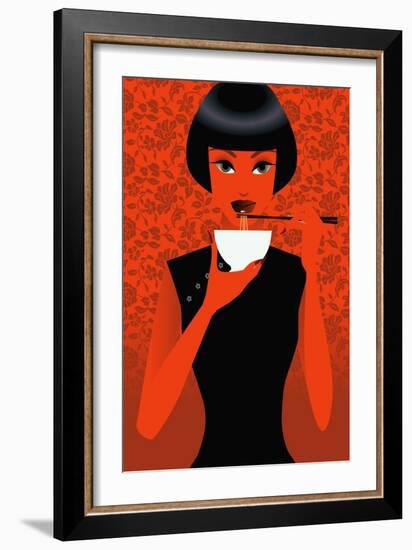 Women Eating Noodles-null-Framed Giclee Print