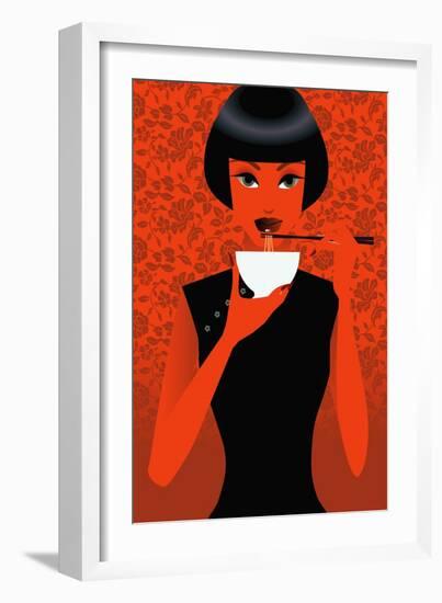 Women Eating Noodles-null-Framed Giclee Print