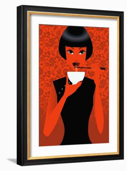 Women Eating Noodles-null-Framed Giclee Print