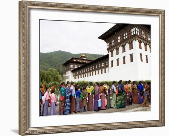 Women Entering Temple for Buddhist Festival (Tsechu), Trashi Chhoe Dzong, Thimphu, Bhutan, Asia-Angelo Cavalli-Framed Photographic Print