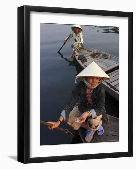 Women Ferrying Boats Await a Fare, Hoi An, Vietnam, Indochina, Southeast Asia-Andrew Mcconnell-Framed Photographic Print