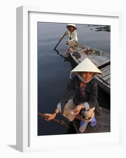 Women Ferrying Boats Await a Fare, Hoi An, Vietnam, Indochina, Southeast Asia-Andrew Mcconnell-Framed Photographic Print