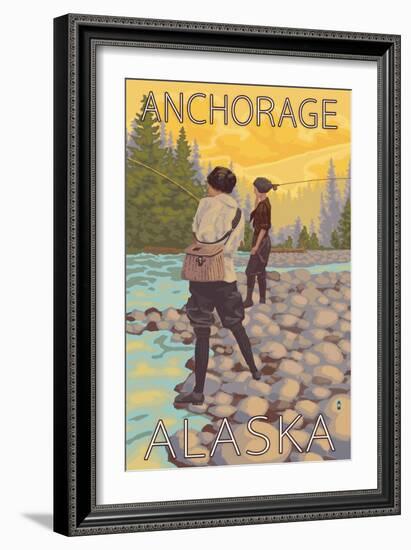 Women Fly Fishing, Anchorage, Alaska-Lantern Press-Framed Art Print