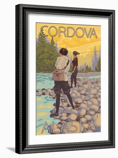 Women Fly Fishing, Cordova, Alaska-Lantern Press-Framed Art Print