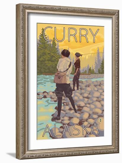 Women Fly Fishing, Curry, Alaska-Lantern Press-Framed Art Print