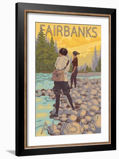 Women Fly Fishing, Fairbanks, Alaska-Lantern Press-Framed Art Print