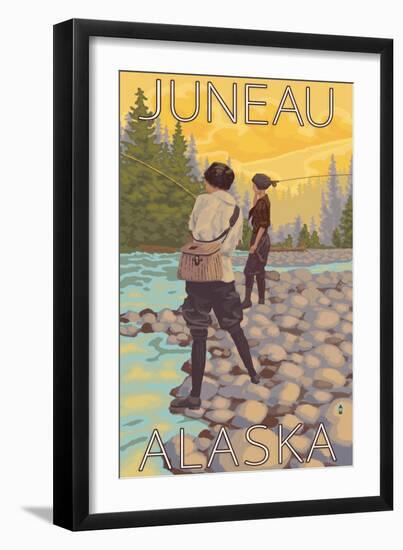 Women Fly Fishing, Juneau, Alaska-Lantern Press-Framed Art Print