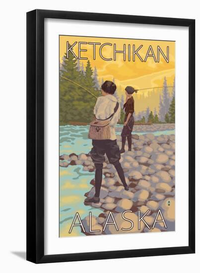 Women Fly Fishing, Ketchikan, Alaska-Lantern Press-Framed Art Print