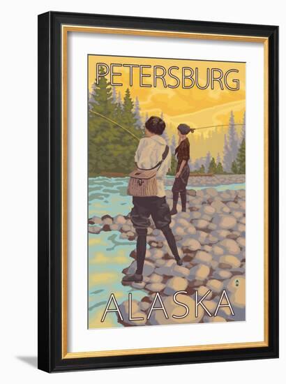 Women Fly Fishing, Petersburg, Alaska-Lantern Press-Framed Art Print