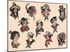 Women from Around the World Mid-Century Tattoo Flash-null-Mounted Art Print