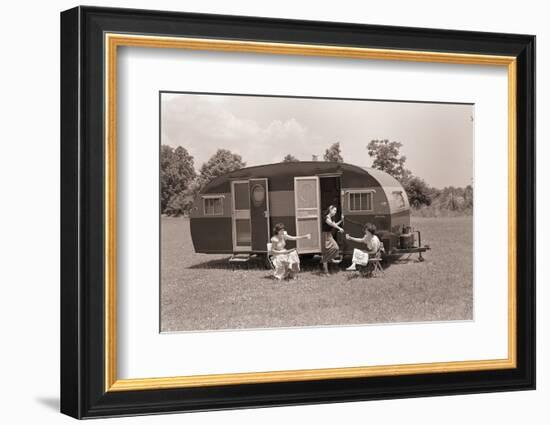 Women Gather outside Trailer Home-Philip Gendreau-Framed Photographic Print