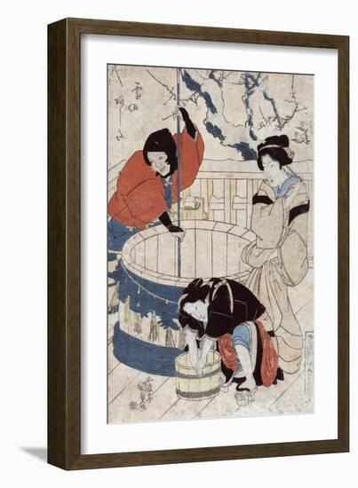 Women Getting Water at the Well, Japanese Wood-Cut Print-Lantern Press-Framed Art Print