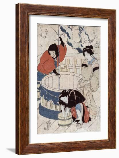 Women Getting Water at the Well, Japanese Wood-Cut Print-Lantern Press-Framed Art Print