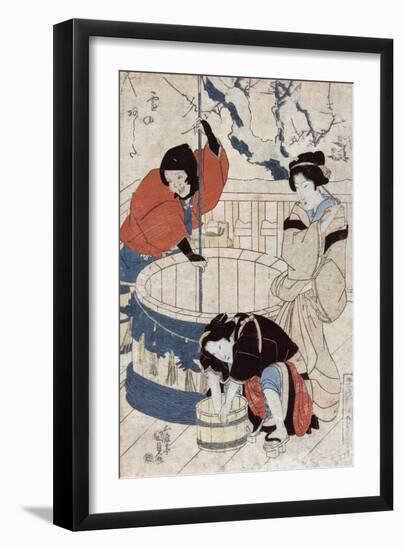 Women Getting Water at the Well, Japanese Wood-Cut Print-Lantern Press-Framed Art Print