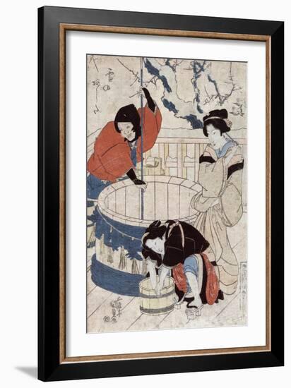 Women Getting Water at the Well, Japanese Wood-Cut Print-Lantern Press-Framed Art Print