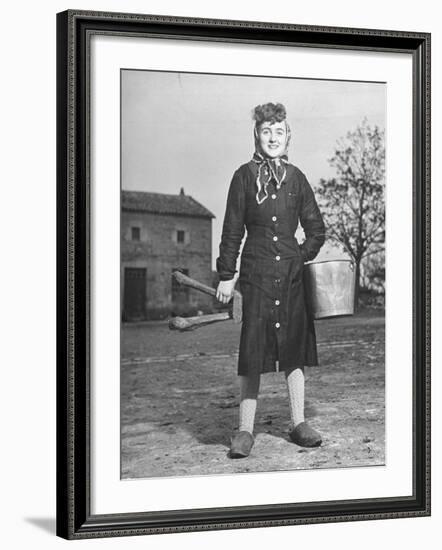 Women Going to Do the Milking, Carrying Milk Pails and Stool in Her Hand-Ralph Morse-Framed Photographic Print