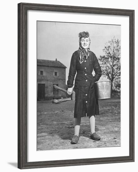 Women Going to Do the Milking, Carrying Milk Pails and Stool in Her Hand-Ralph Morse-Framed Photographic Print