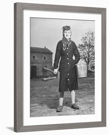 Women Going to Do the Milking, Carrying Milk Pails and Stool in Her Hand-Ralph Morse-Framed Photographic Print