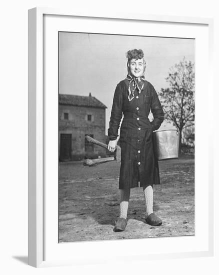 Women Going to Do the Milking, Carrying Milk Pails and Stool in Her Hand-Ralph Morse-Framed Photographic Print