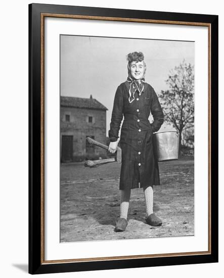 Women Going to Do the Milking, Carrying Milk Pails and Stool in Her Hand-Ralph Morse-Framed Photographic Print