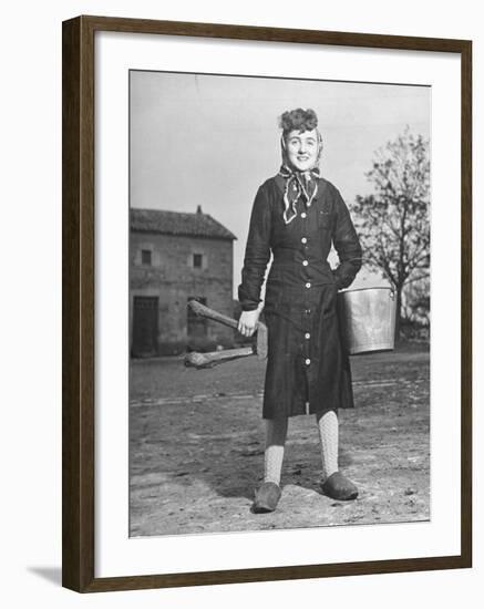 Women Going to Do the Milking, Carrying Milk Pails and Stool in Her Hand-Ralph Morse-Framed Photographic Print