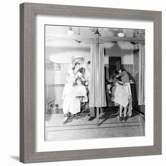 Women Hair Stylist in Training at Beauty School Circa 1940-Nina Leen-Framed Photographic Print